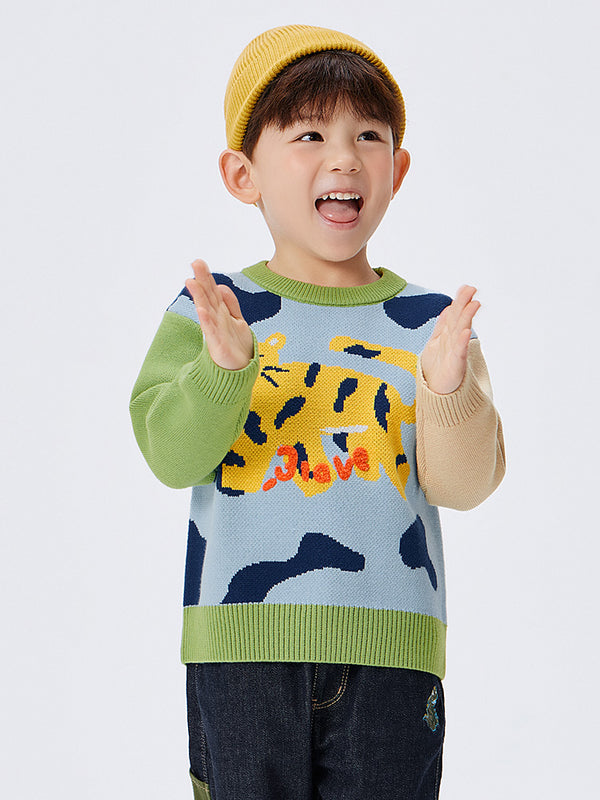 Balabala Toddler Boy Green Coffee Hue Sweater