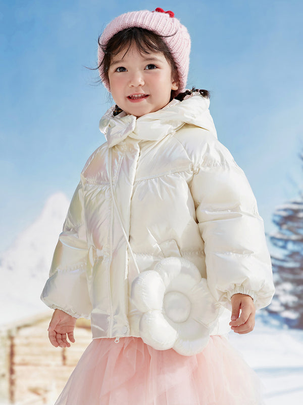 Balabala Toddler Girl White Hue Down Jacket